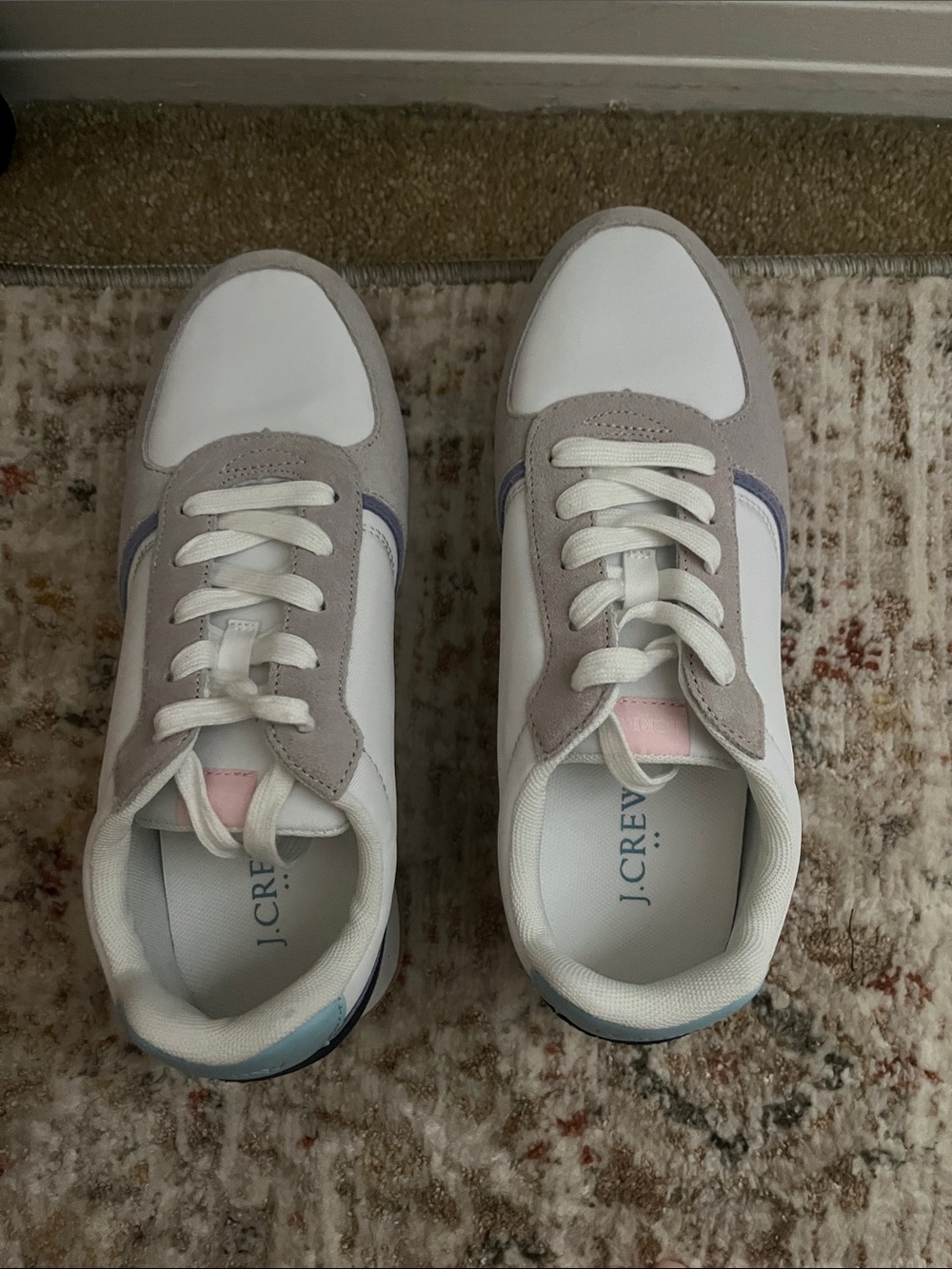J. Crew White Sneakers with Light Gray & Pastel Accents